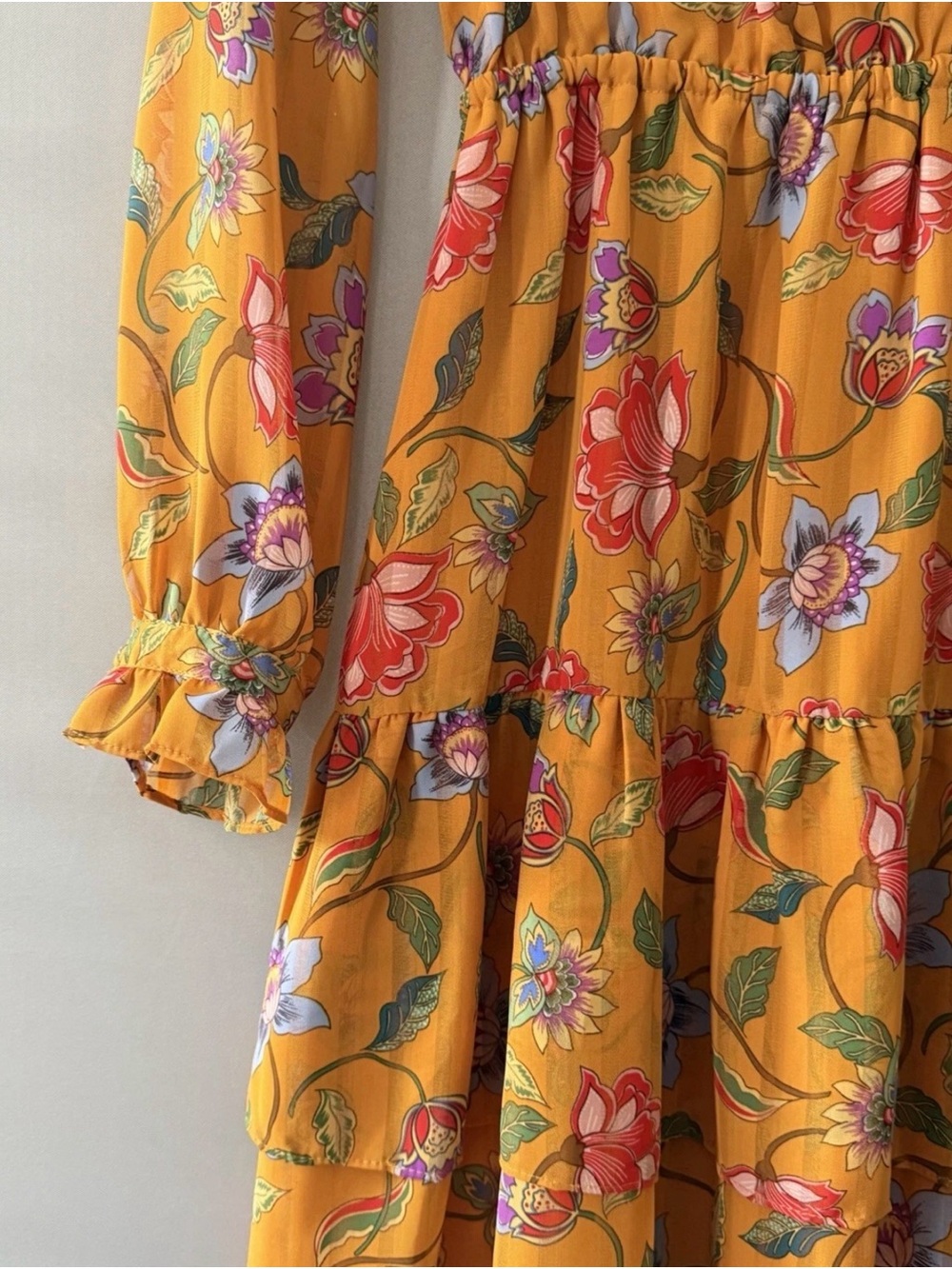 Nanette Lepore Mustard Floral Tie-Neck Dress - Picture 2 of 7